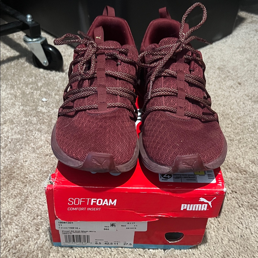 Puma Maroon & Gold Athletic Shoes With Softfoam